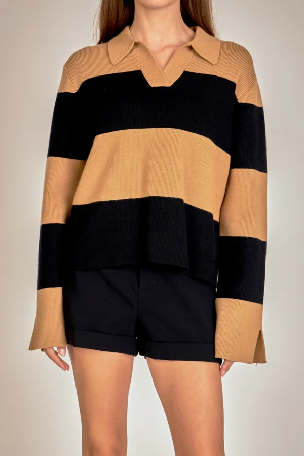 Striped Collared Knit Sweater - Image 2