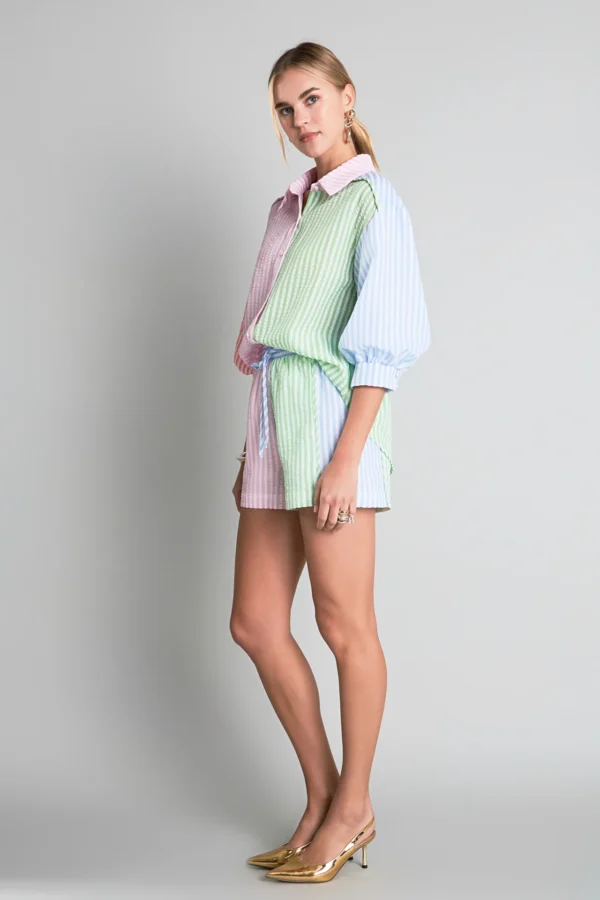 Seersucker Striped Colorblock Shorts - Image 4