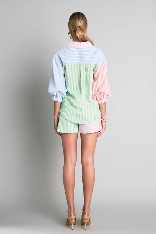 Seersucker Striped Colorblock Shorts - Image 5